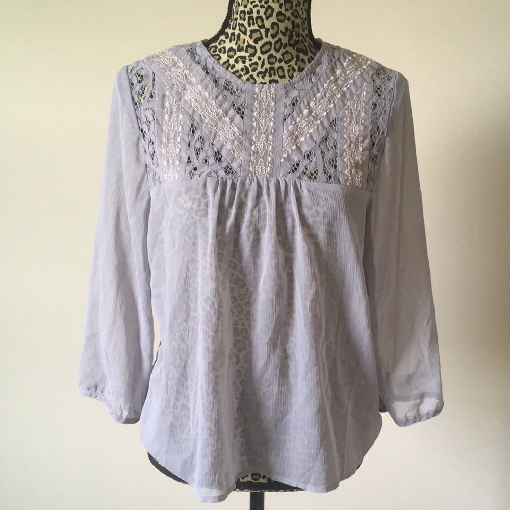 Chiffon embroidered neck blouse